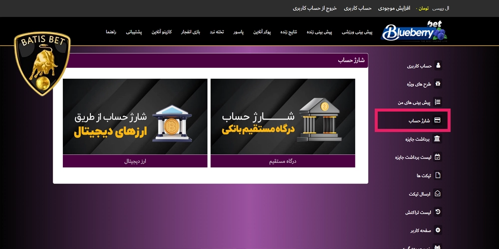 شارژ حساب در بلوبری بت