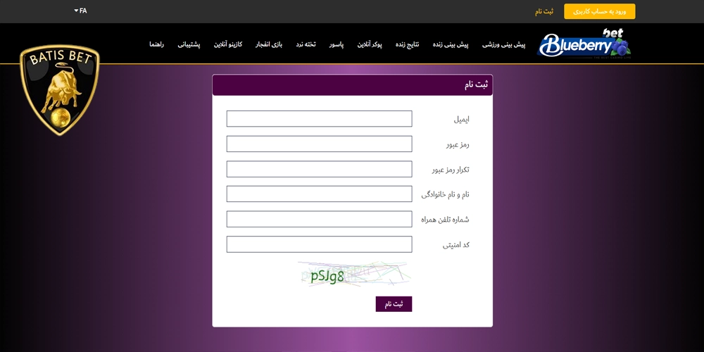 آموزش ثبت ‌نام BlueberryBet
